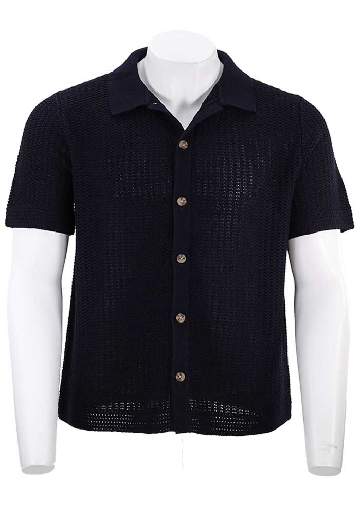 Vince S/S Crochet Button Down, Coastal Blue
