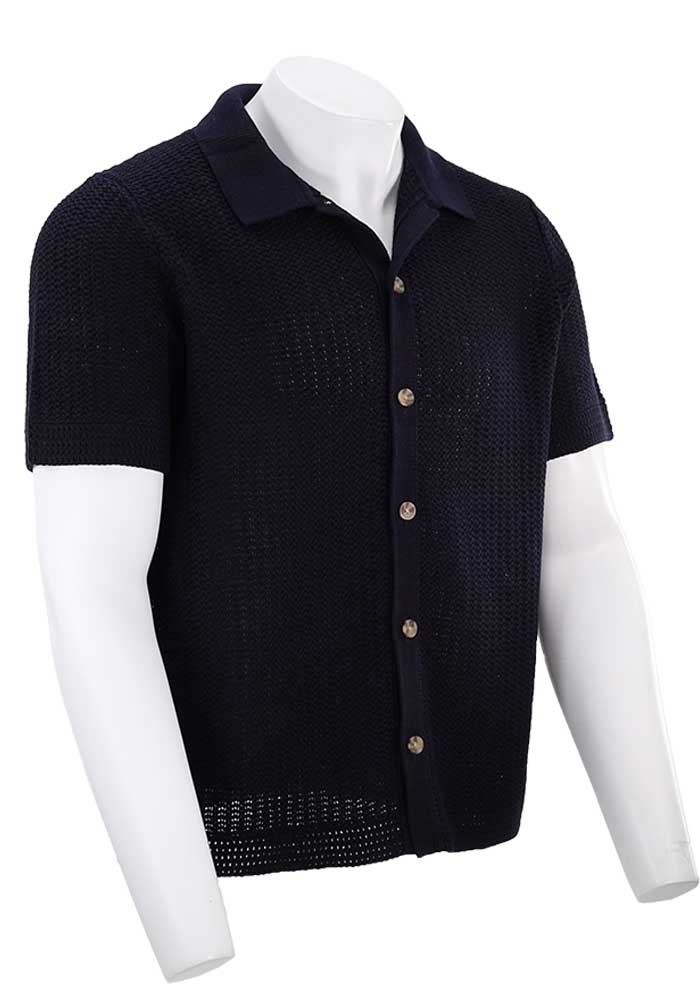 Vince S/S Crochet Button Down, Coastal Blue