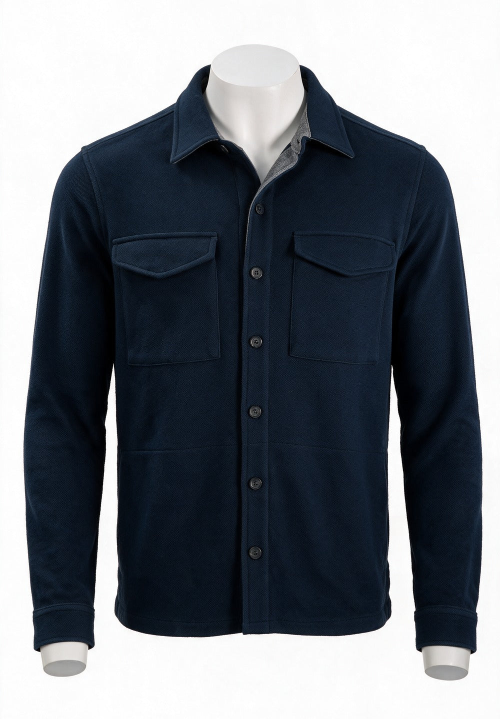 Vince Double-Knit Piqué Shirt Jacket, Coastal Blue/Medium Grey | Mondo Uomo Naples FL
