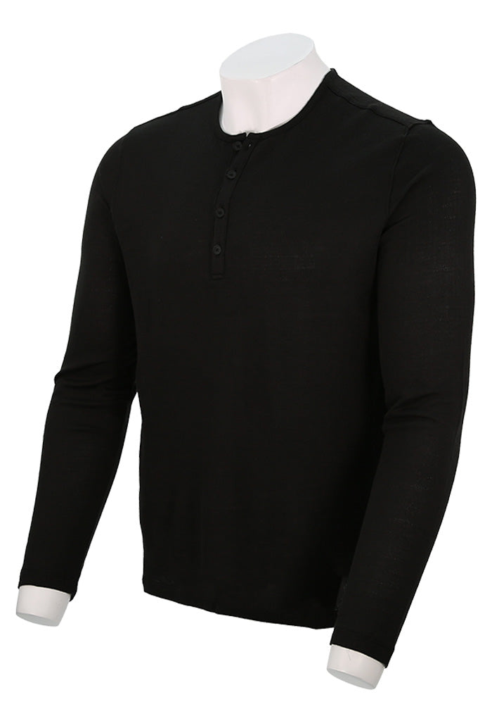 John Varvatos Walden Henley Shirt for Men in Black- Walden L/S K6499S25-CJO15B