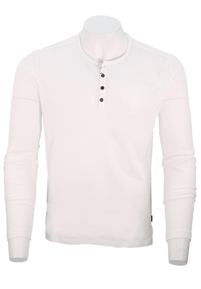 John Varvatos Walden Men’s Long Sleeve Henley White Shirt in Broken Stitch – Mondo Uomo