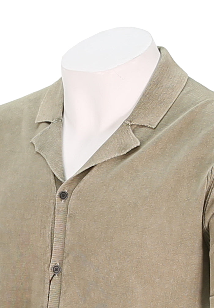 John Varvatos Men's Carter Short Sleeve Mercerized Cotton Shirt with Marble Wash In Old Bark Close Up