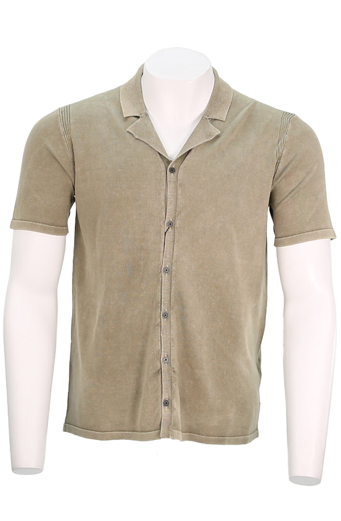 John Varvatos Men's Carter Short Sleeve Mercerized Cotton Shirt with Marble Wash In Old Bark- Mondo Uomo