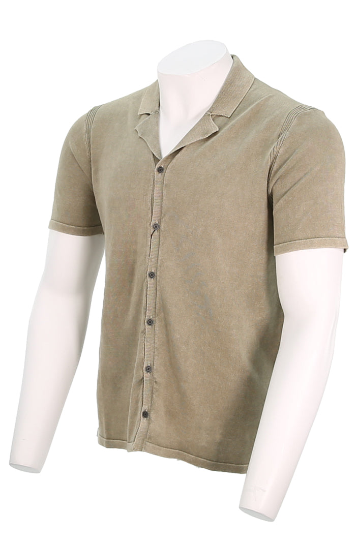 John Varvatos Carter Cotton Shirt For Men In Old Bark Angled View - Mondo Uomo