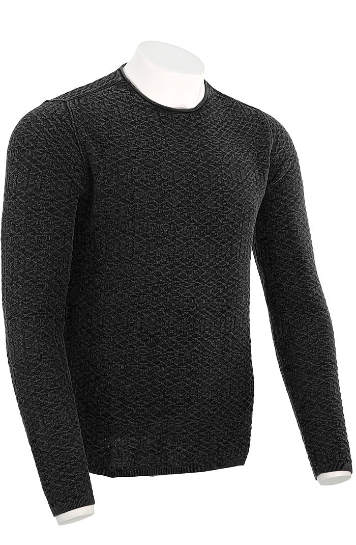 John Varvatos Men's Riley Texture L/S Crew Neck Angled View Y2381R24-BPE15B