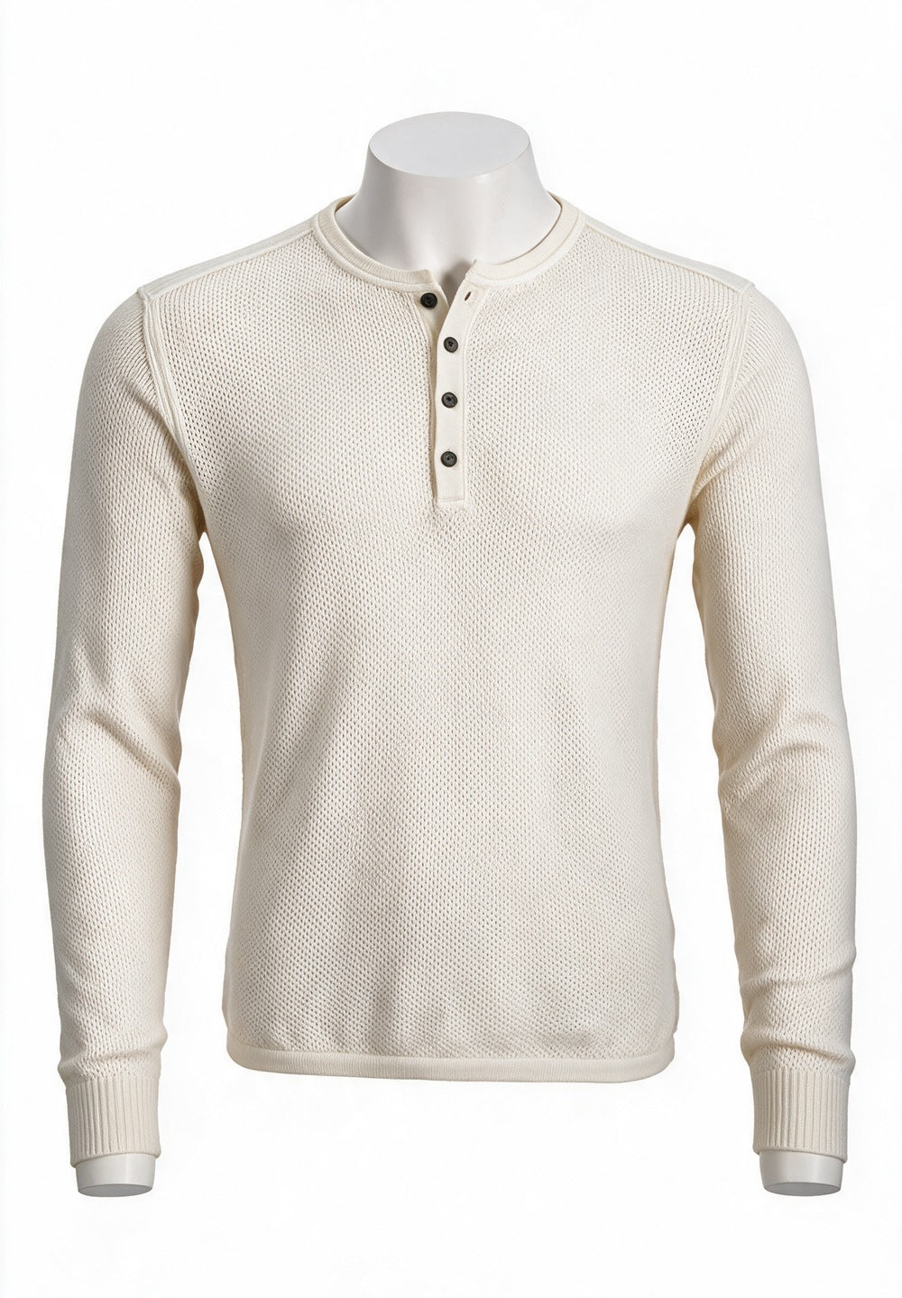 John Varvatos Quinn Mesh Stitch Henley Sweater, Salt | Mondo Uomo Naples FL