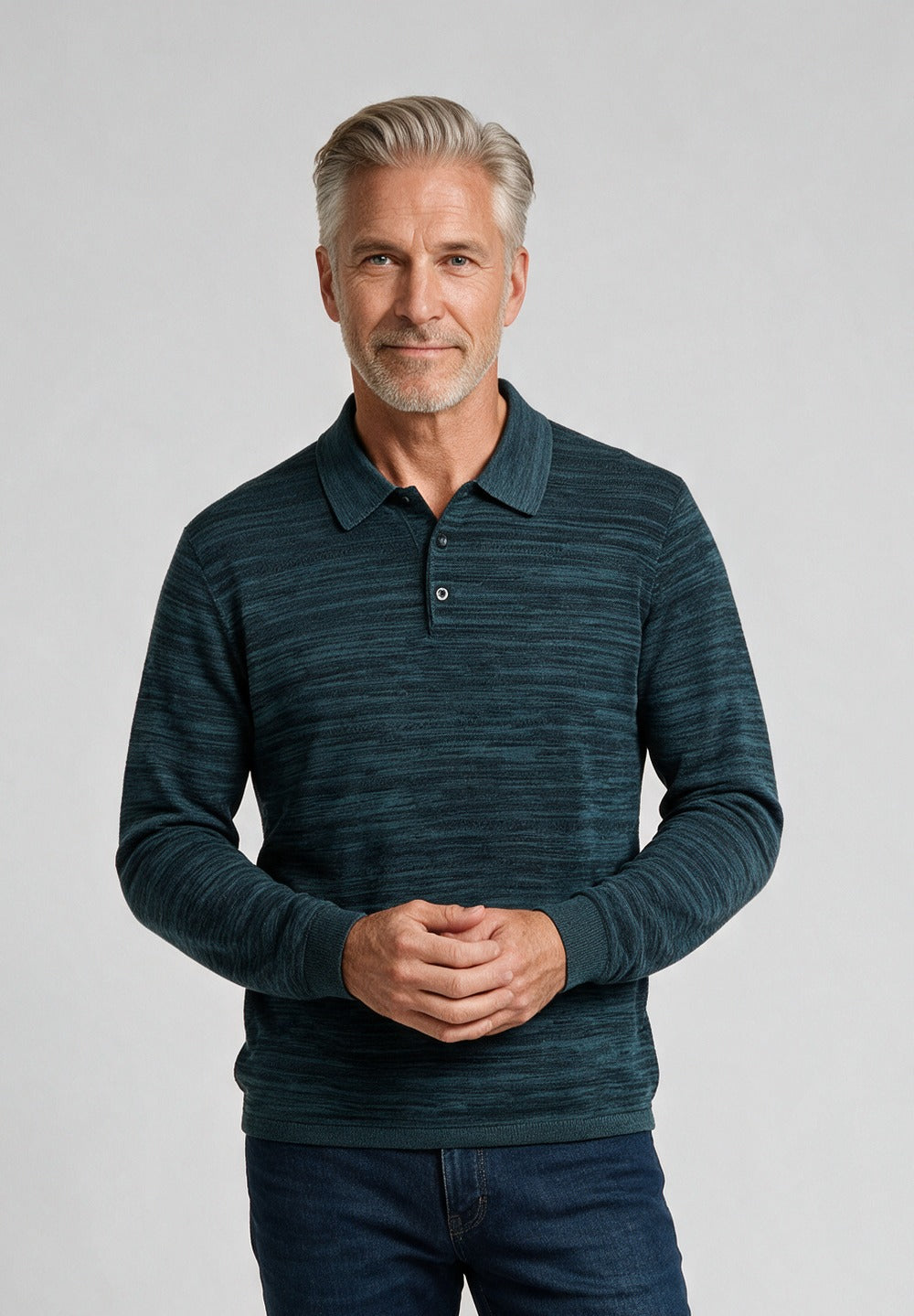 John Varvatos Hughs Marl Stitch Polo, Oiled Blue – model detail