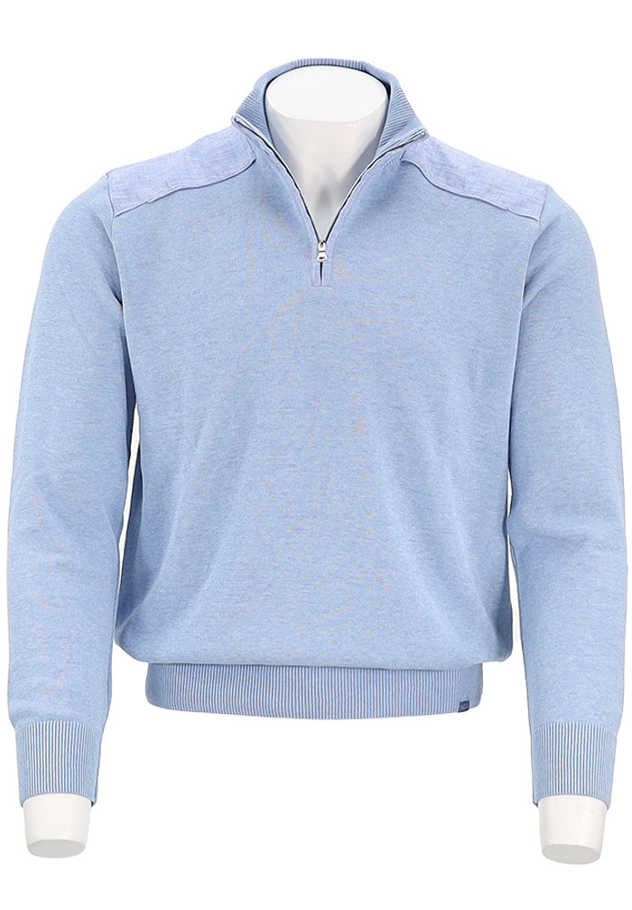 PAUL & SHARK Men's Linen Detail Fresco Cotton Half Zip Sweater In Light Blue - Mondo Uomo