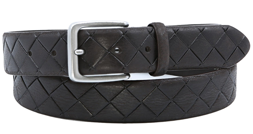 Alberto Men's Woven Leather Clark Belt In Dark Brown B8317 - Mondo Uomo