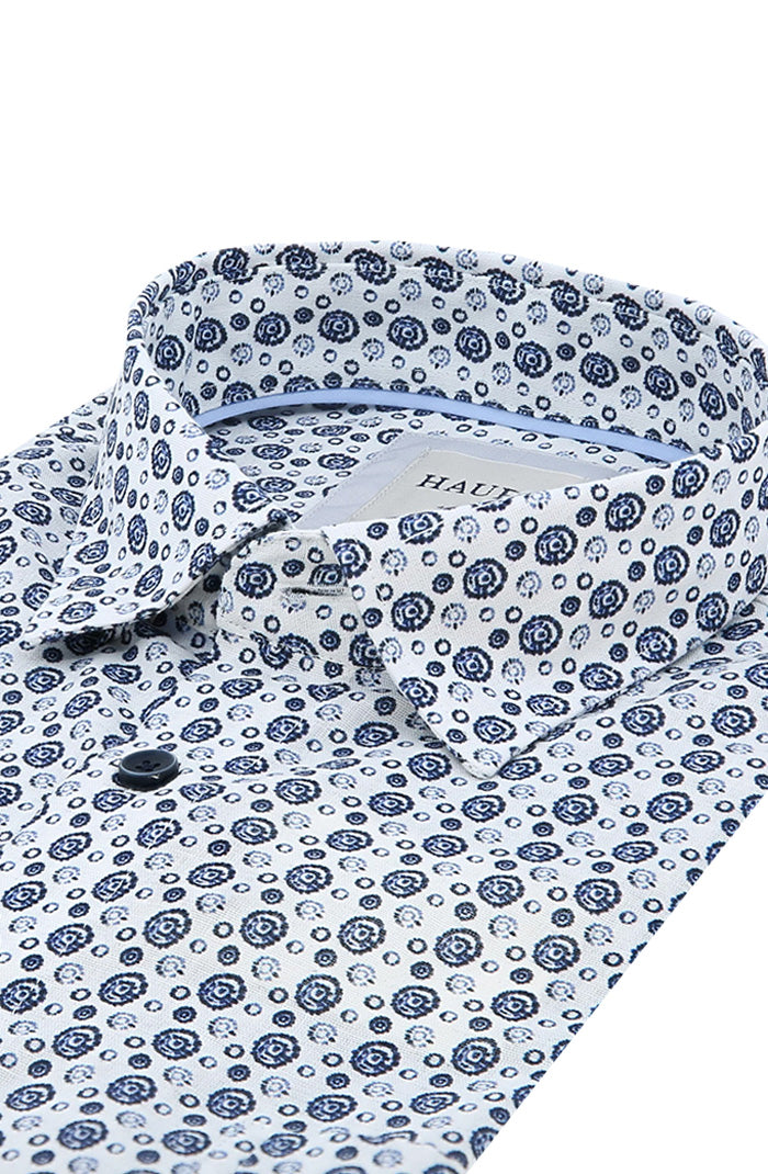 Haupt Men's White and Navy Printed Long Sleeve Shirt Close Up 9062-2314