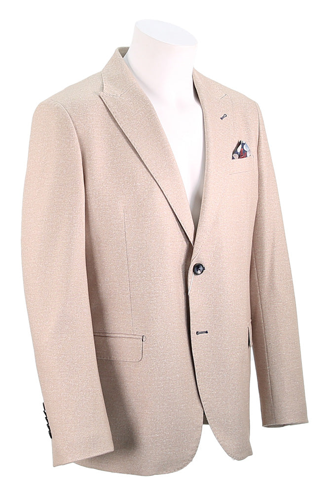 7 Downie Street Beige Knit Sport Coat For Men Angled Side View FRANCO