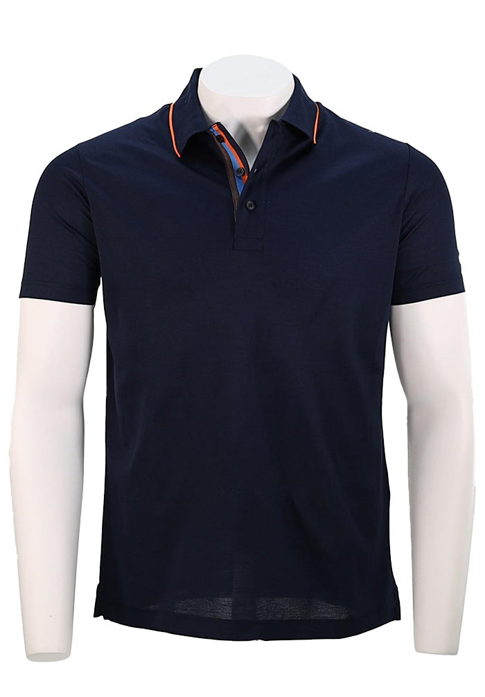 Paul & Shark Men’s Navy Cotton Piqué Short Sleeve Polo Shirt with Stripe Collar – Mondo Uomo