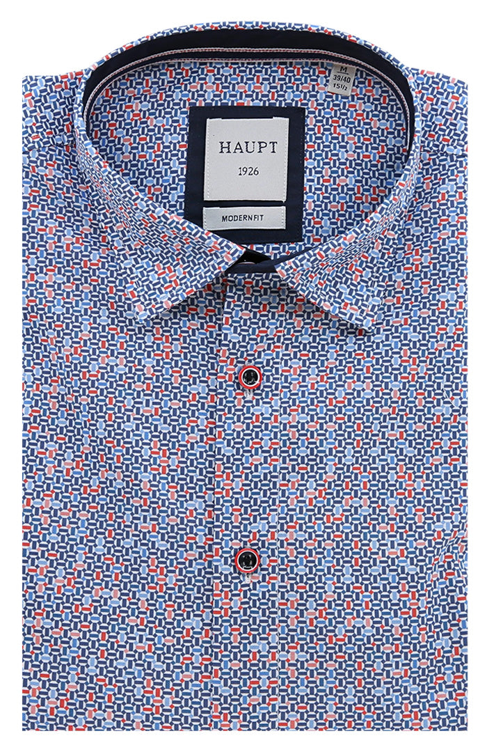 Haupt Men's Short Sleeve Shirt with Geometric Pattern - Mondo Uomo