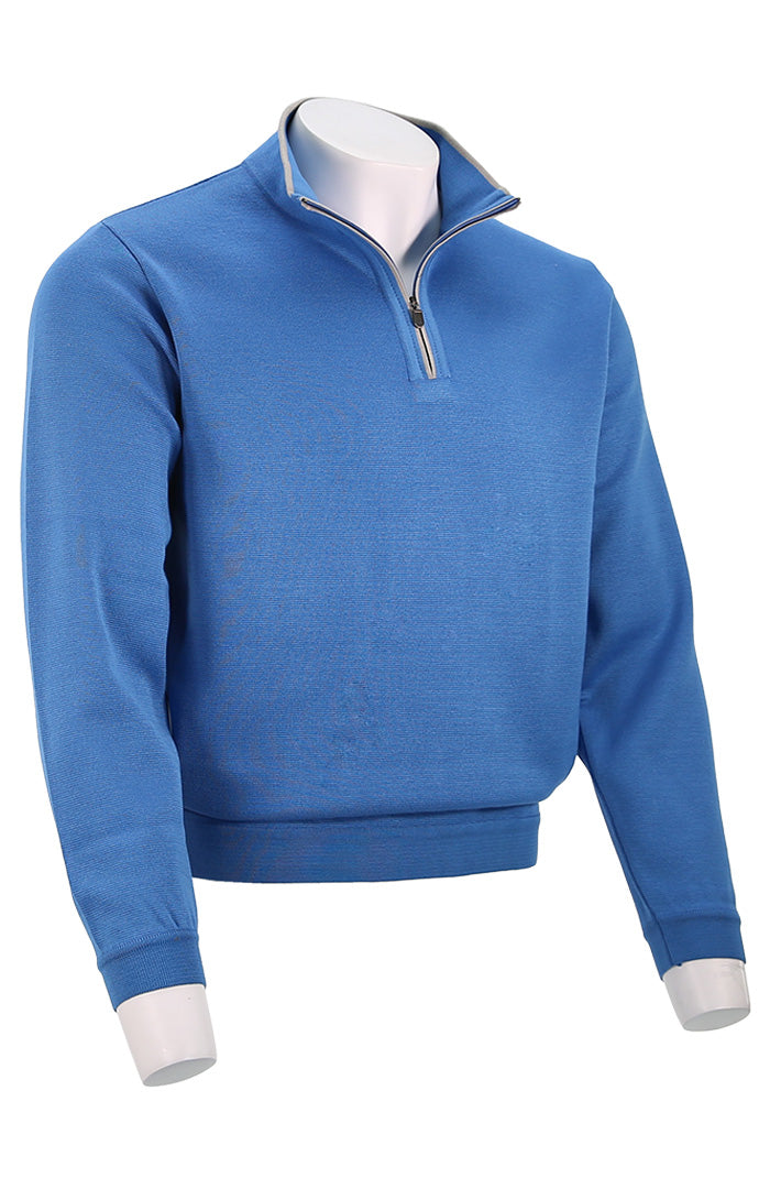 St. Croix - Zip Mock with Tipping - Mens Sweater - Mondo Uomo - Coastal Blue - 4419 - Side View