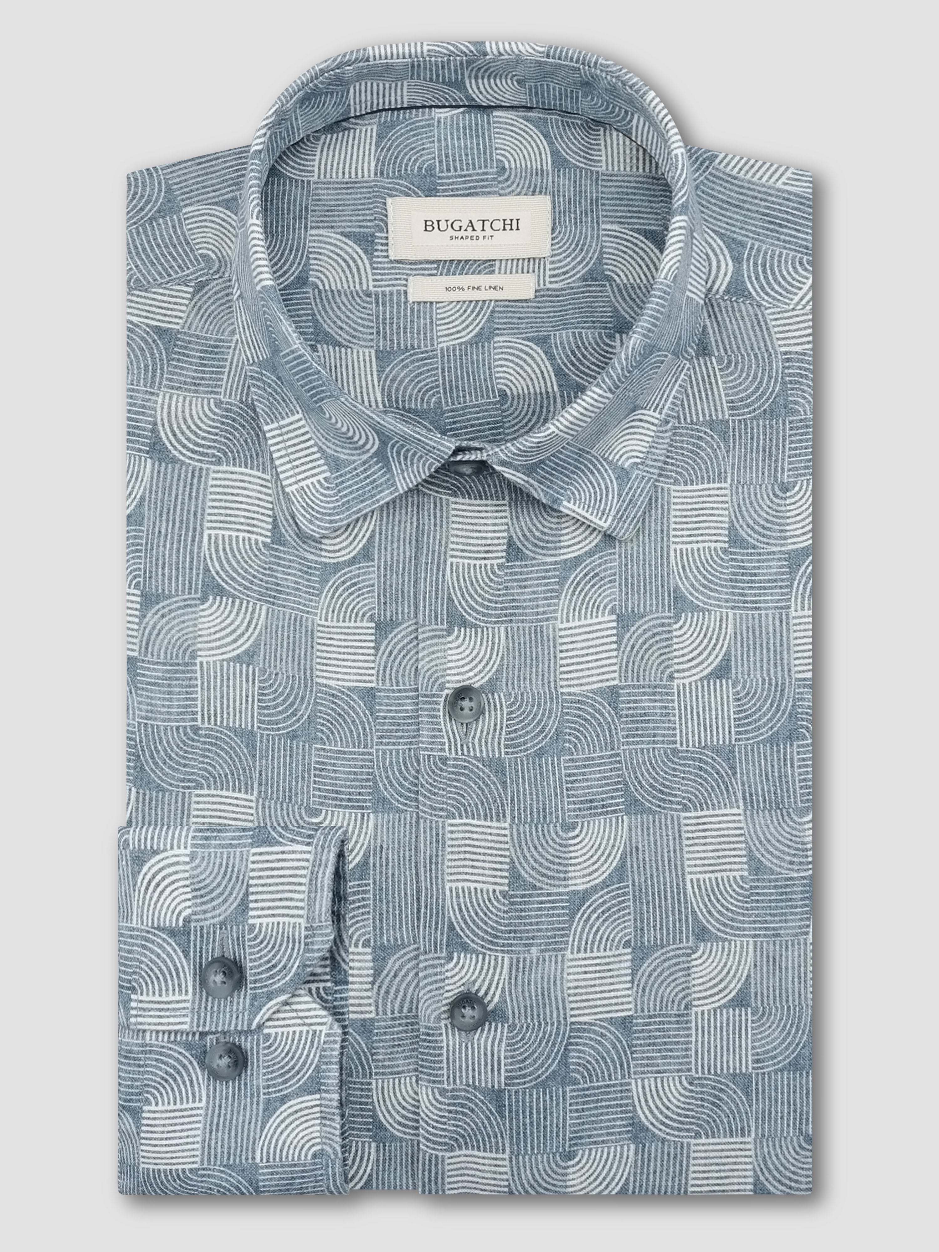 Bugatchi Julian Linen L/S Shirt, Cobalt