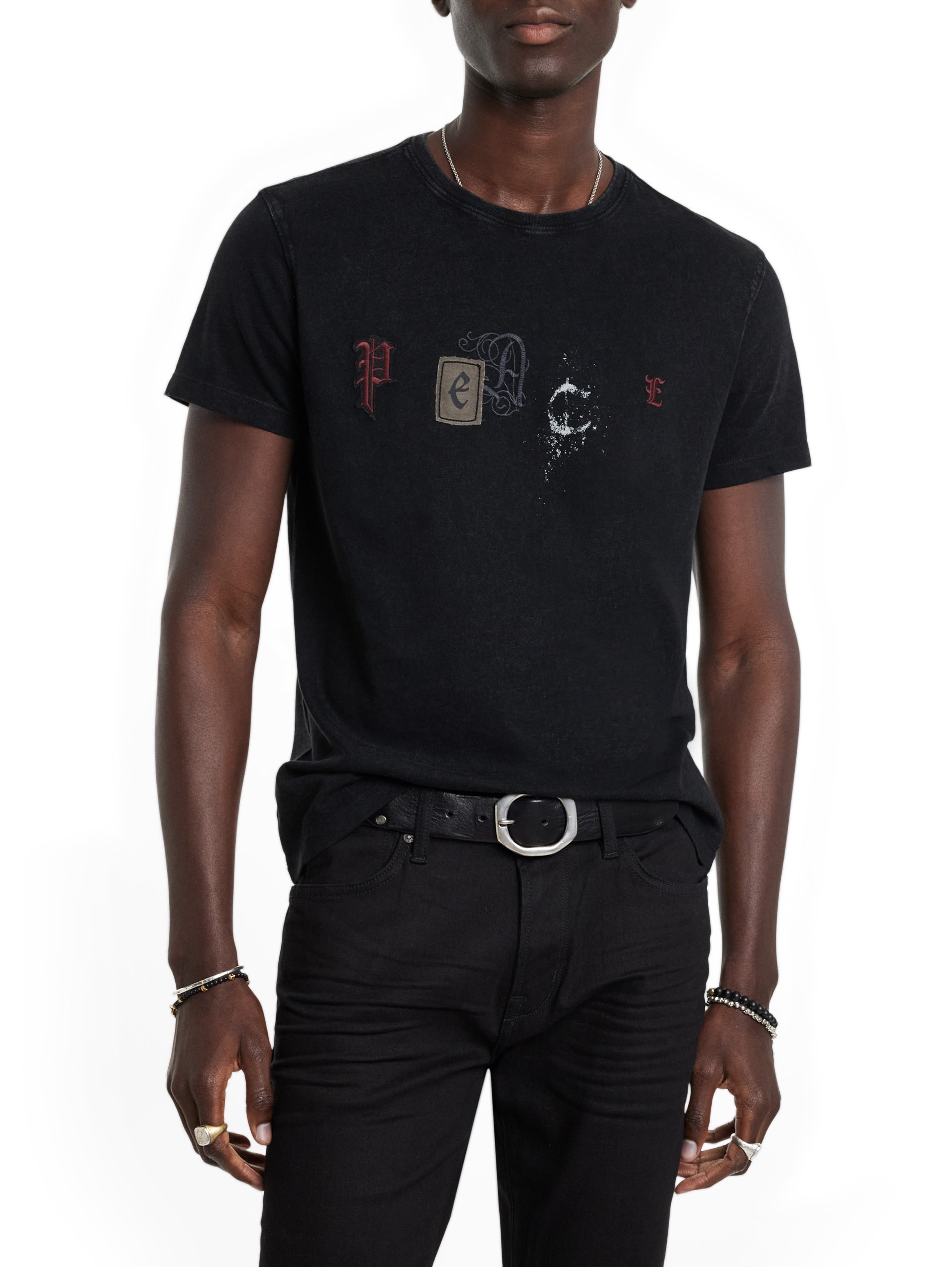 John Varvatos Short Sleeve Peace Tee For Men In Black On Model