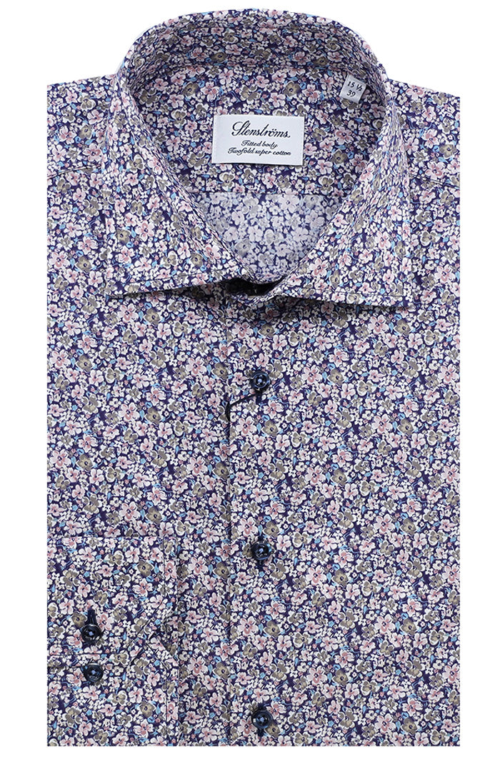 Stenstroms Men’s Pink Floral Oxford Shirt with Fitted Cut and Printed Cotton Fabric - Mondo Uomo