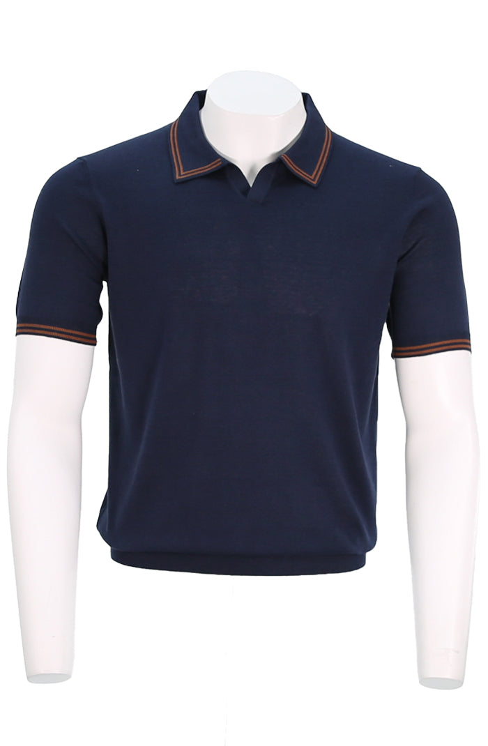 Corneliani Men's Tipped Collar Knit Polo In Dark Navy Blue - Mondo Uomo