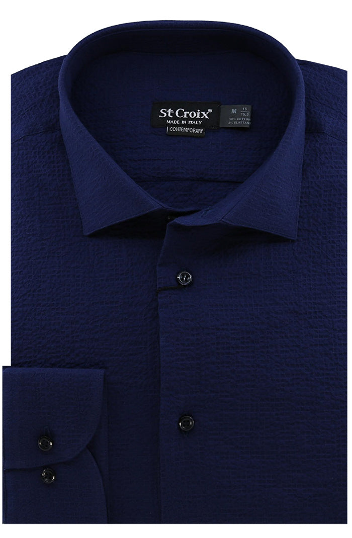 St. Croix L/S Seersucker Shirt For Men In Deep Navy - Mondo Uomo