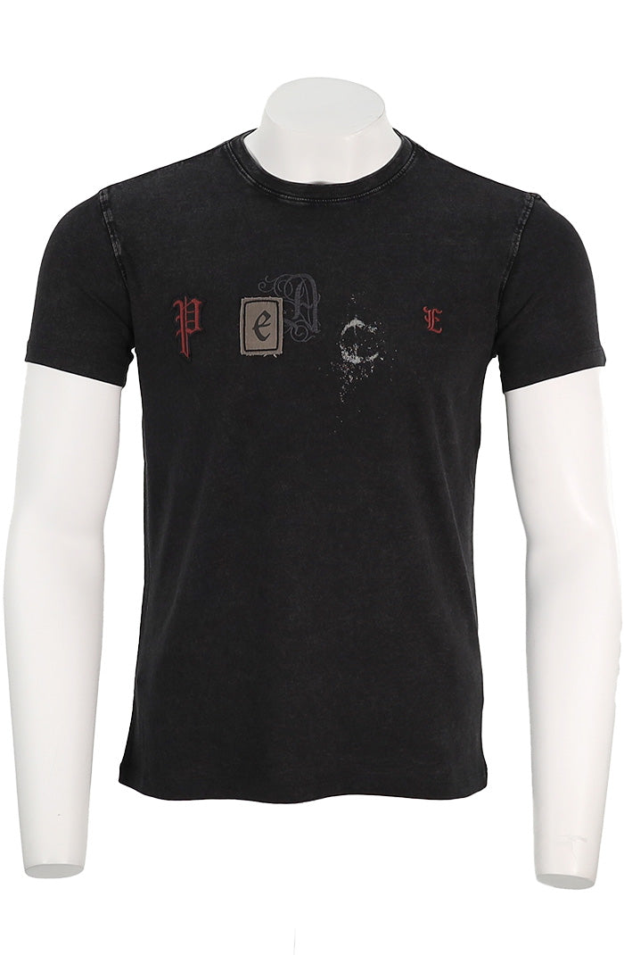 John Varvatos Short Sleeve Peace Tee For Men In Black - Mondo Uomo