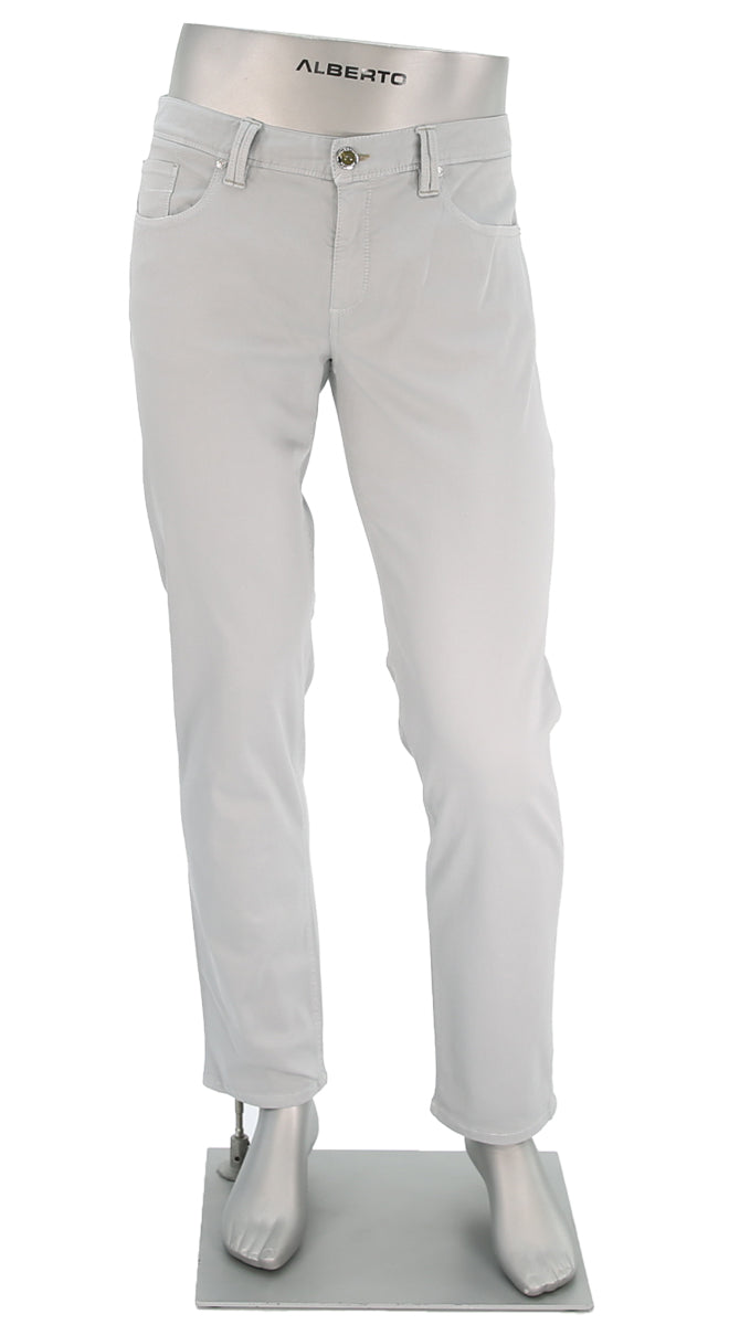 Alberto Men's Pipe Stretch Colored Jeans In Light Grey Front View - Mondo Uomo