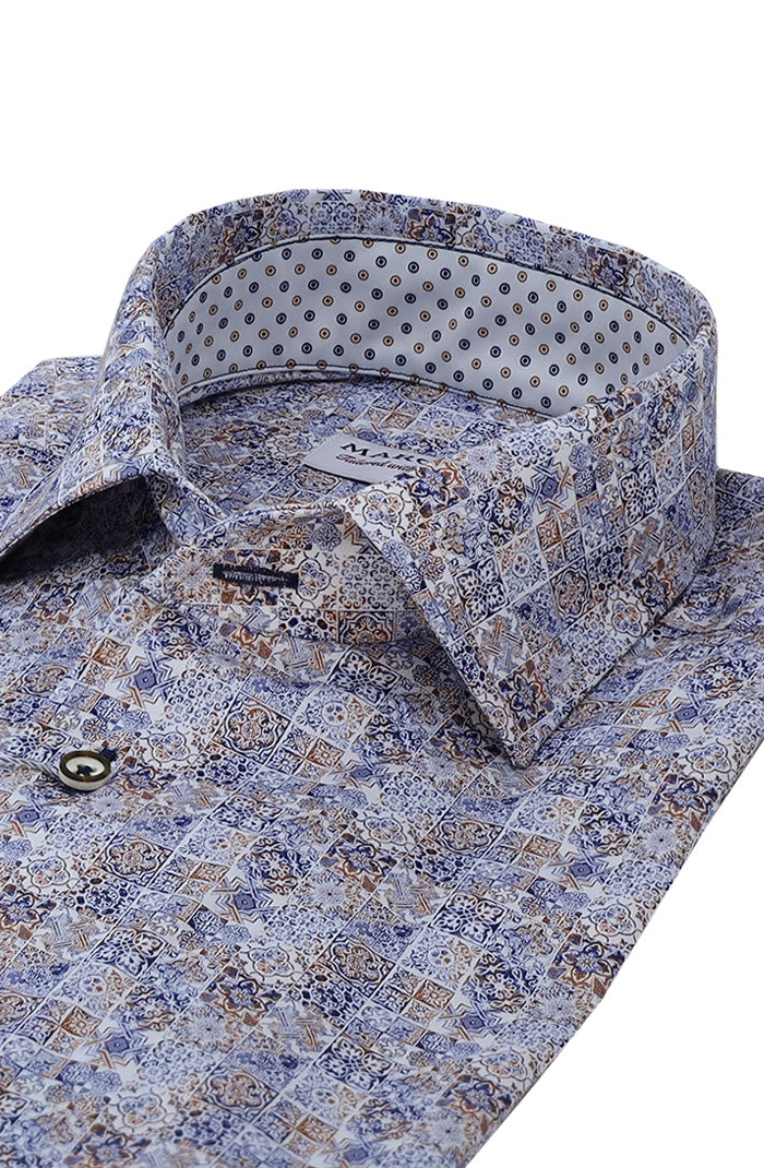 Marcello Men's Long Sleeve Shirt in Multicolor Close Up W-969R