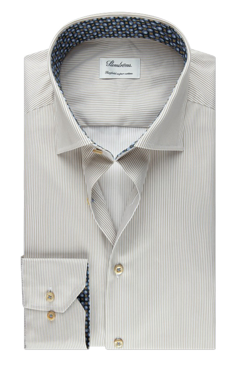 Strenstroms Beige Striped Contrast Twill shirt Fitted Strenstroms Beige Striped Contrast Twill shirt Fitted