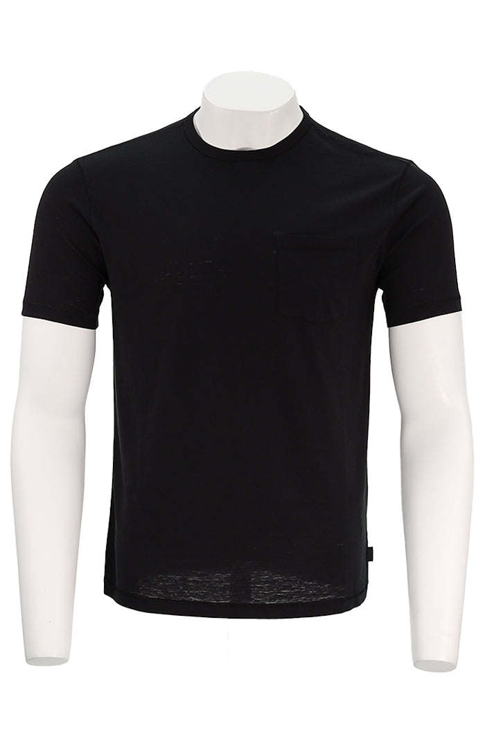 John Varvatos Bond Men’s Short Sleeve Burnout Crew T-Shirt in Black Cotton Blend – Mondo Uomo