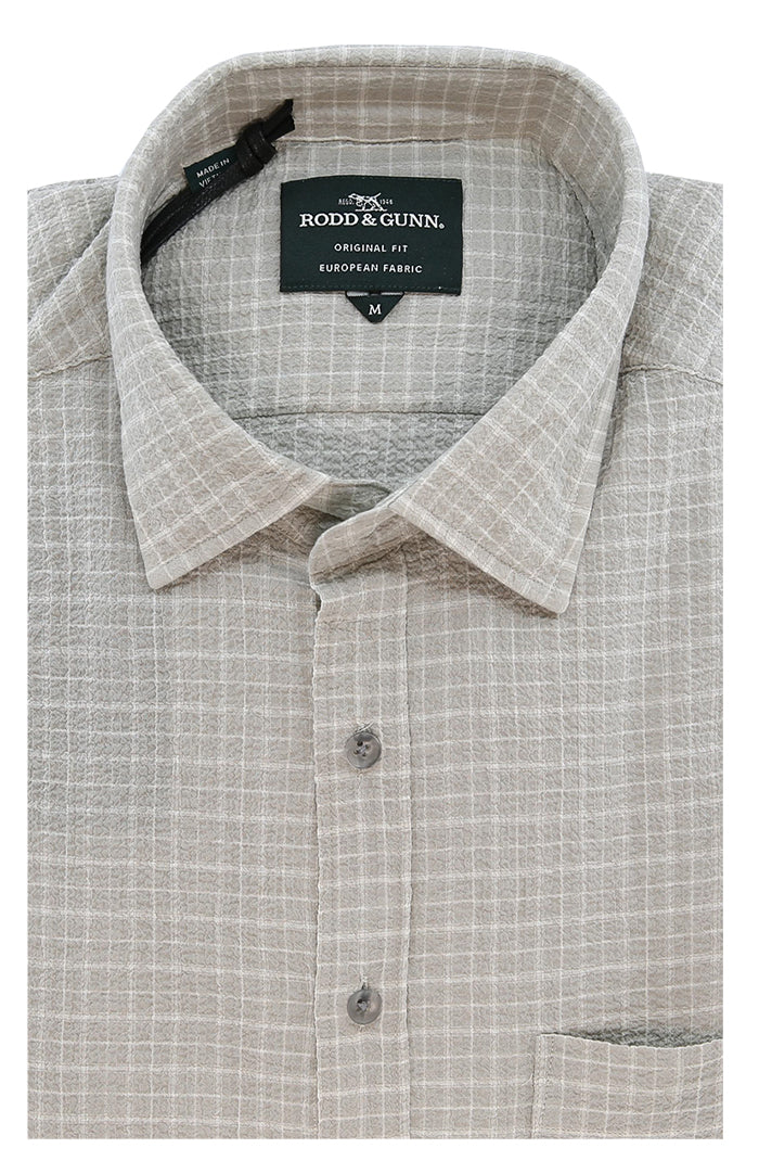 Rodd and Gunn Men's S/S Shirt Gowenbridge In Subtle Tartan Pattern In Fog - Mondo Uomo