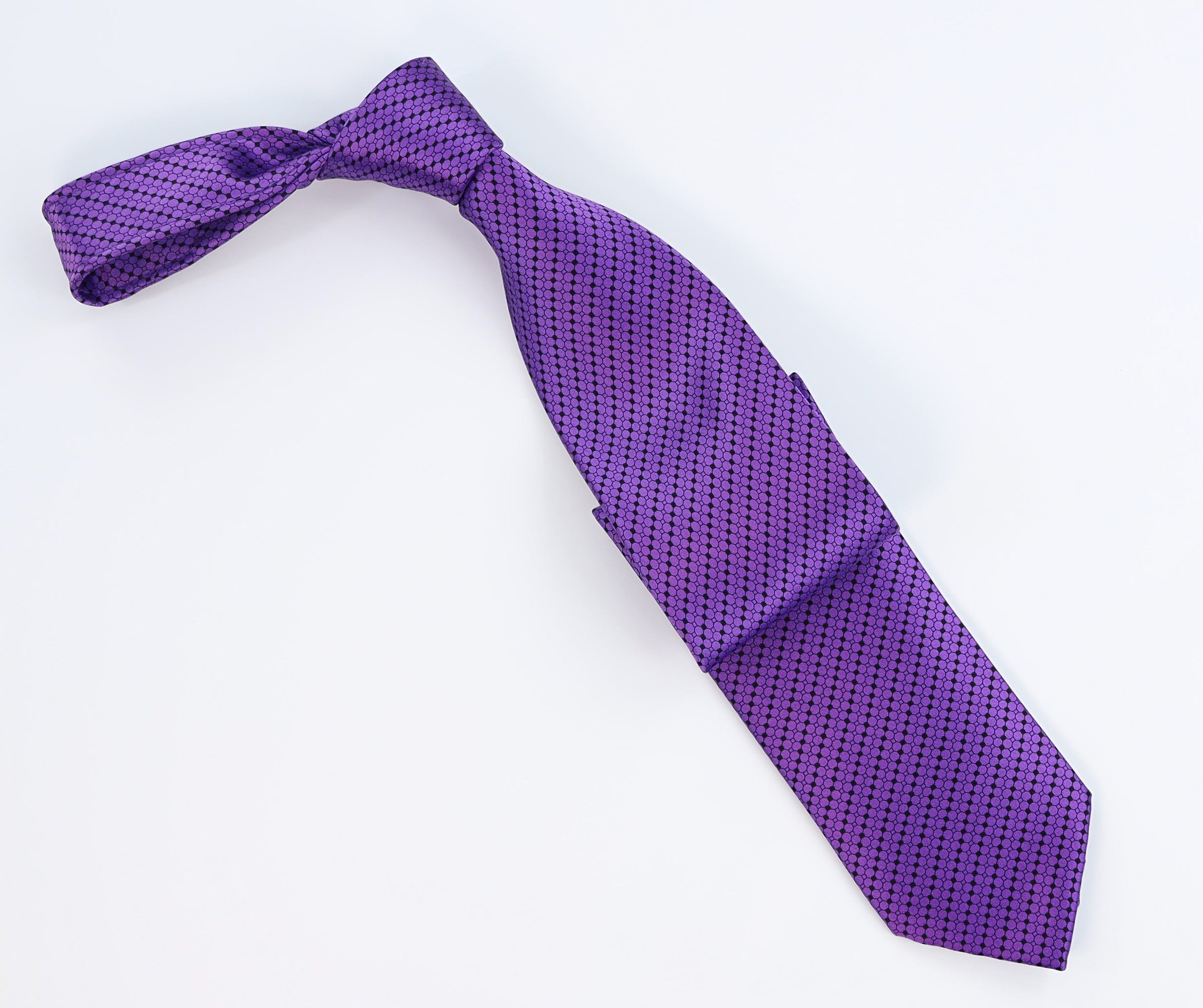 Italo Ferretti Men’s Silk Necktie in Deep Lavender Purple with Black Micro-Pattern – Mondo Uomo