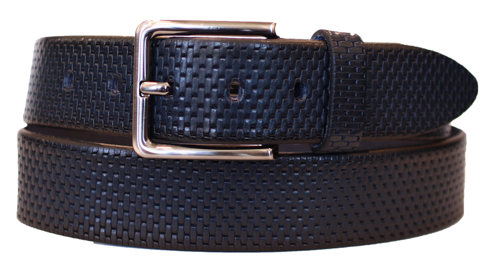 Alberto Men’s Leather Belt in Navy with Link Weave Pattern and Antique Buckle B8615-899 – Mondo Uomo