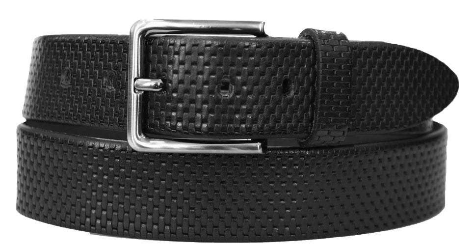 Alberto Men’s Leather Belt in Black with Link Weave Pattern and Antique Buckle B8615-999 – Mondo Uomo