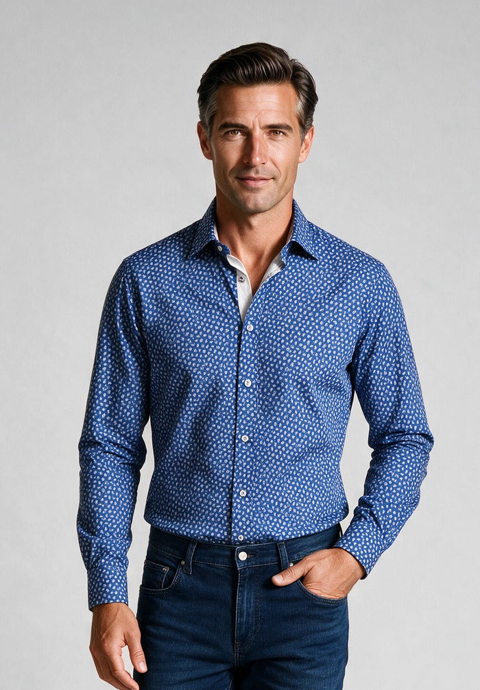 Paul & shark Cotton poplin printed shirt — model detail
