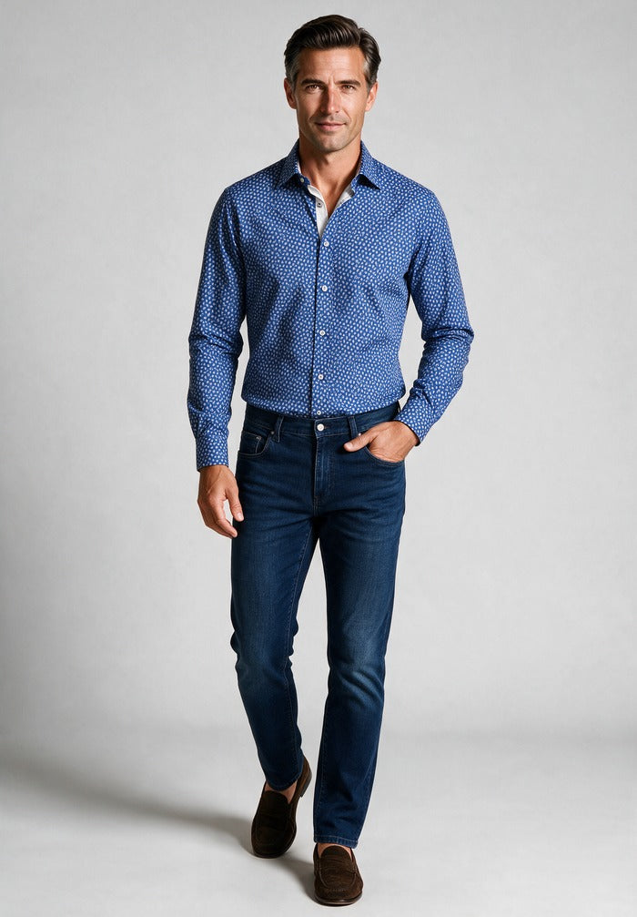 Paul & shark Cotton poplin printed shirt — worn with denim
