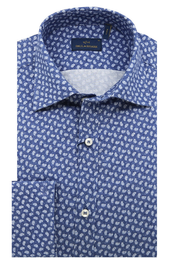 Paul & shark Cotton poplin printed shirt For Men in Blue And White - Mondo Uomo