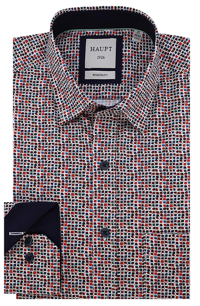 Haupt Long Sleeve Shirt for Men In Multicolored Mosaic-Style Squares - MOndo Uomo