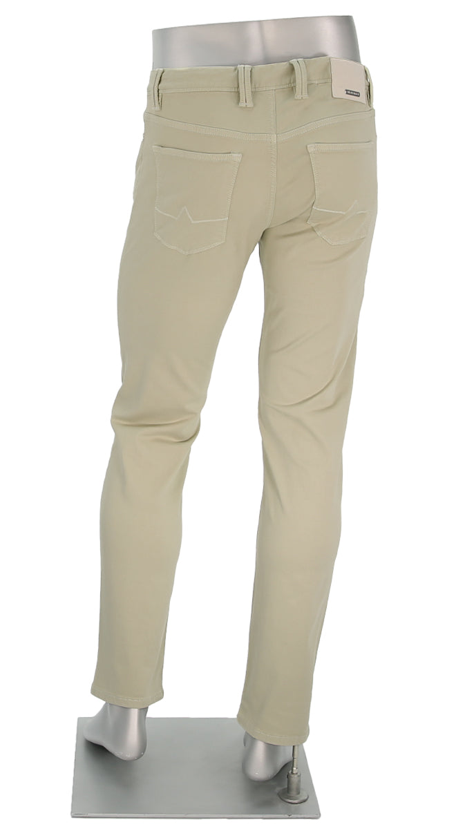 Alberto Men's Pipe Stretch Colored Jeans In Khaki Back View- Mondo Uomo