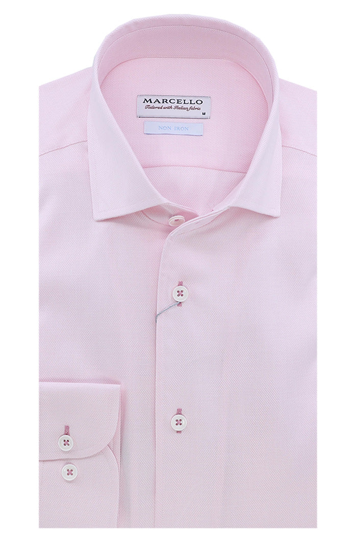 Marcello Men’s Fine Pique Roll Collar Shirt in Pink Non-Iron Cotton – Mondo Uomo