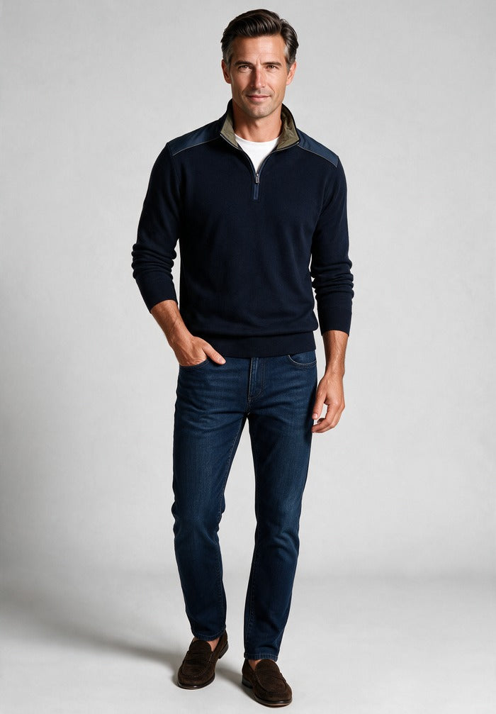 Paul & Shark Typhoon Half Zip Sweater — worn with denim