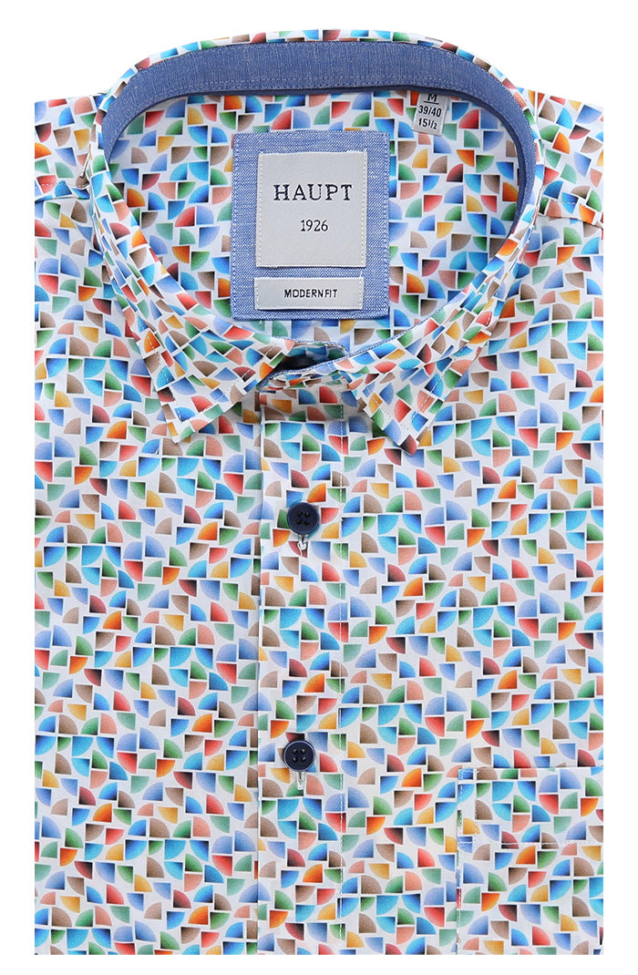 Haupt Men's Short Sleeve Shirt with Bold Geometric Print - Mondo Uomo