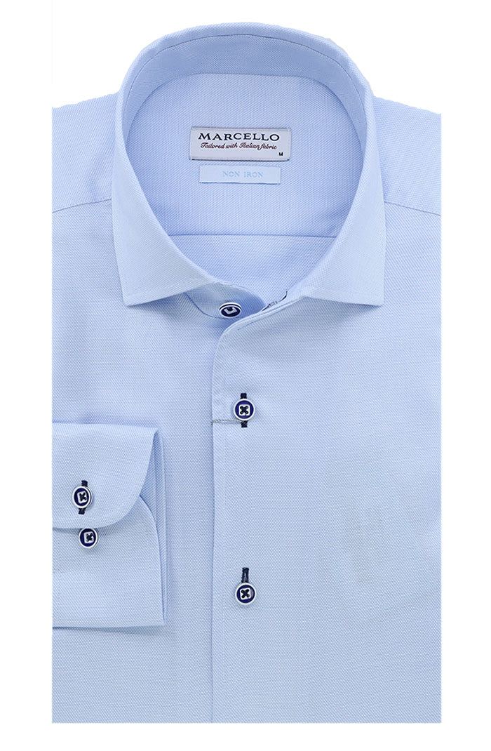 roll collar dress shirt ROLL COLLAR LONG SLEEVE SHIRT BLUE GEOMETRIC / M