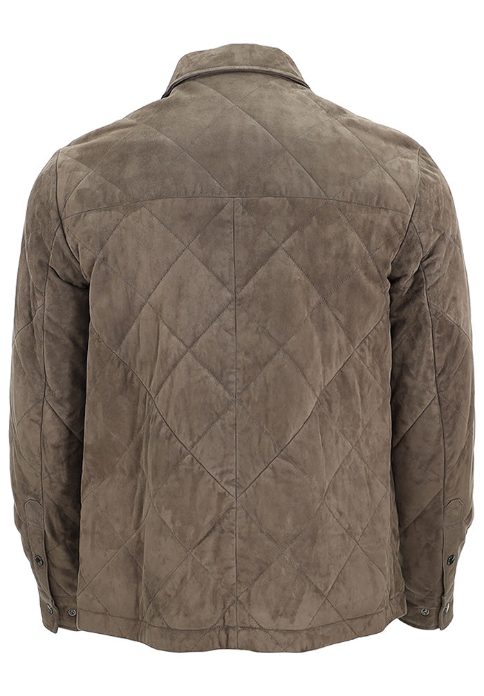 PAUL & SHARK Men’s Aqualeather Suede Quilted Shacket in Taupe Back View