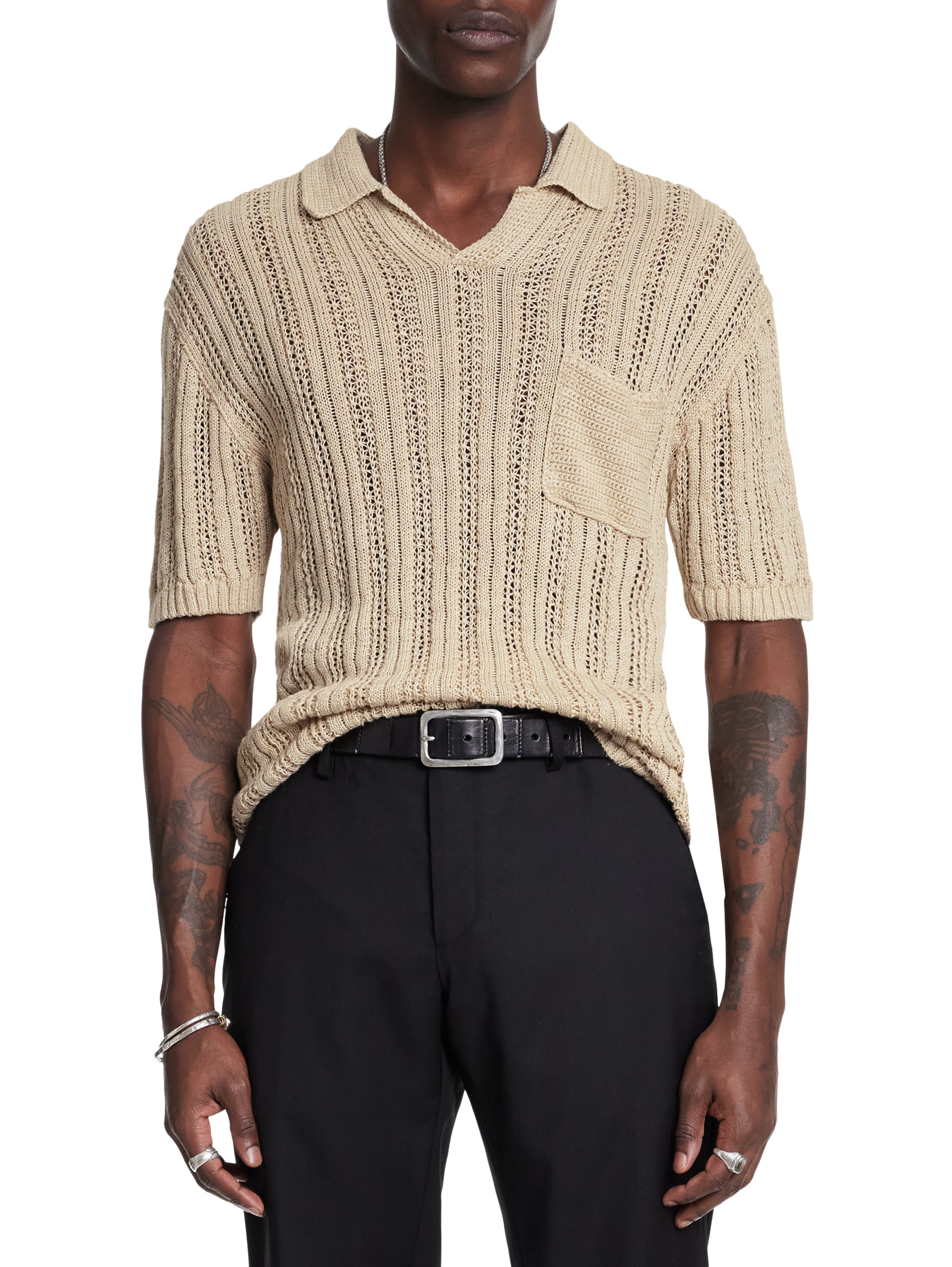 John Varvatos Odin Long Sleeve Sweater Polo for Men in Linen – Mondo Uomo