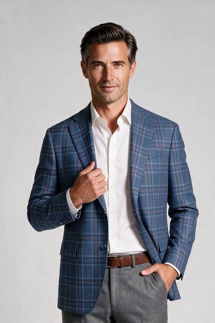 7 Downie Sette Catania Glen Plaid Sport Coat, Blue – view 2