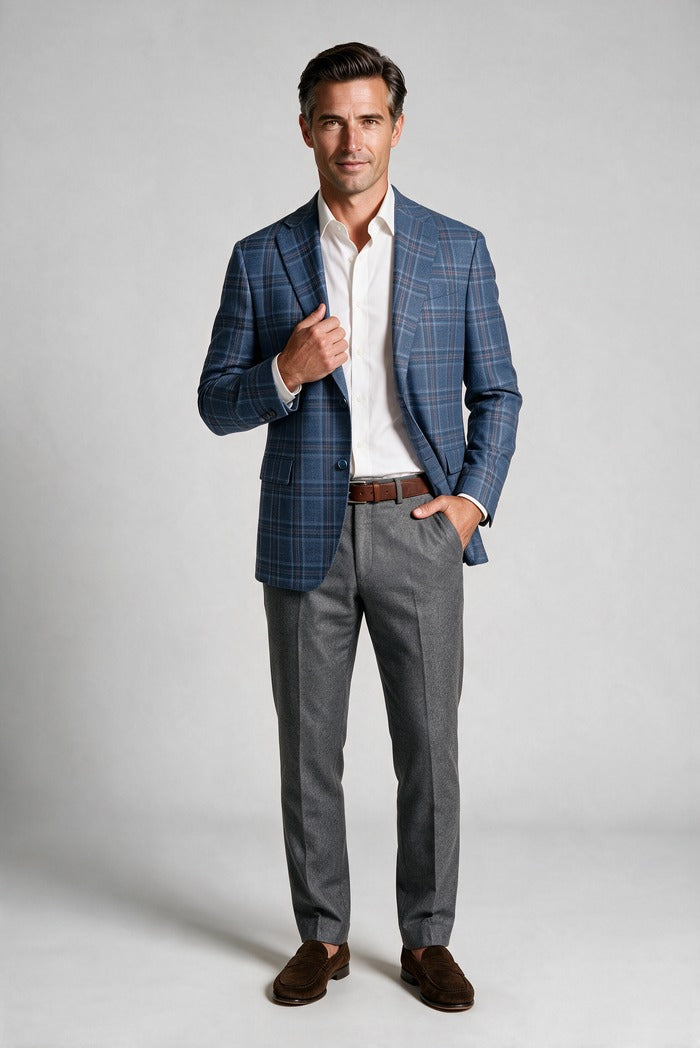 7 Downie Sette Catania Glen Plaid Sport Coat, Blue – view 5