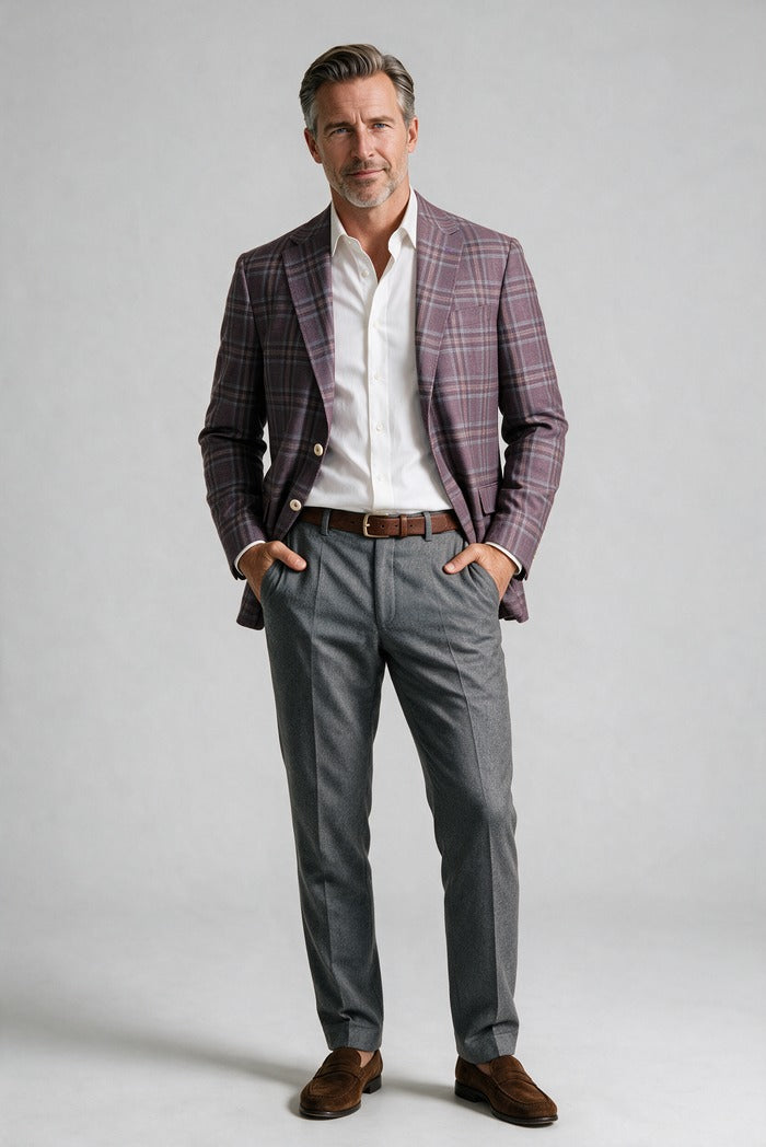 7 Downie Sette Catania Glen Plaid Sport Coat, Burgundy – view 5