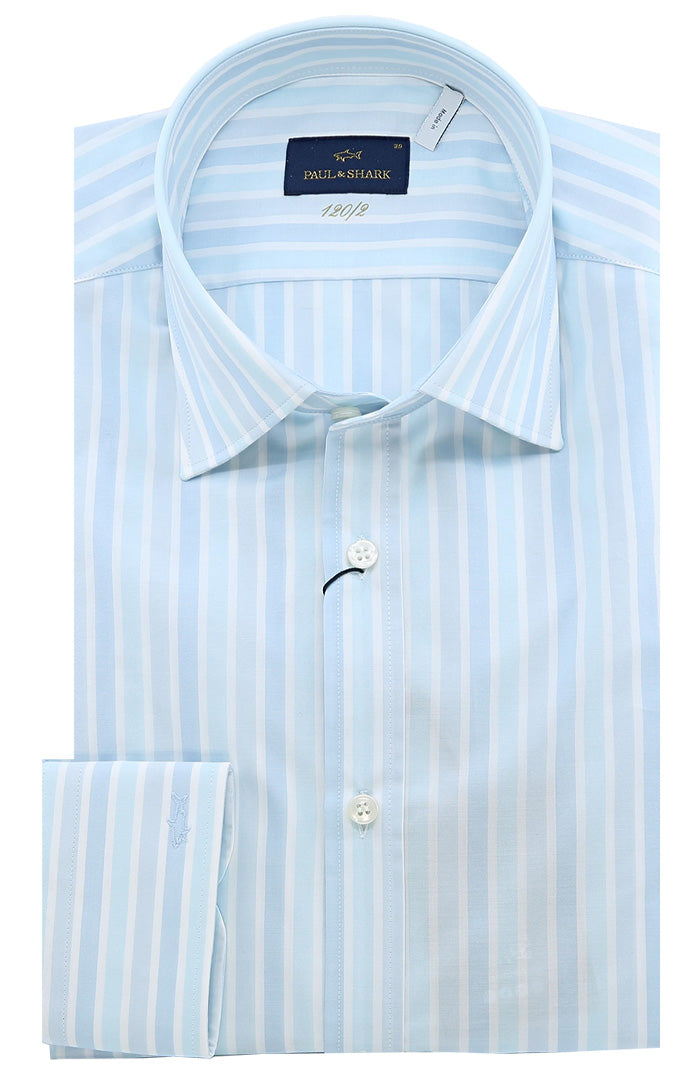 Paul & Shark Cotton Long Sleeve Shirt For Men In Light Blue Striped - Mondo Uomo