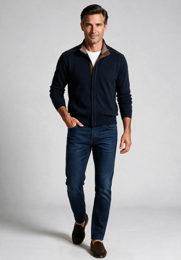 Paul & Shark Full Zip Sweater — worn with denim