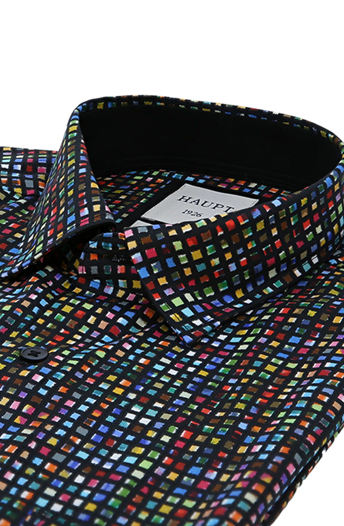 Haupt Men's Long Sleeve Shirt in Modern Fit With Multicolored Squares Close Up 9063-2314