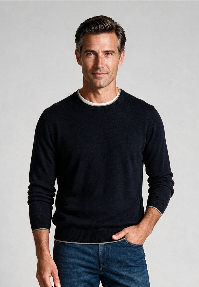 Paul & Shark Soft Piuma Crewneck, Navy — model detail